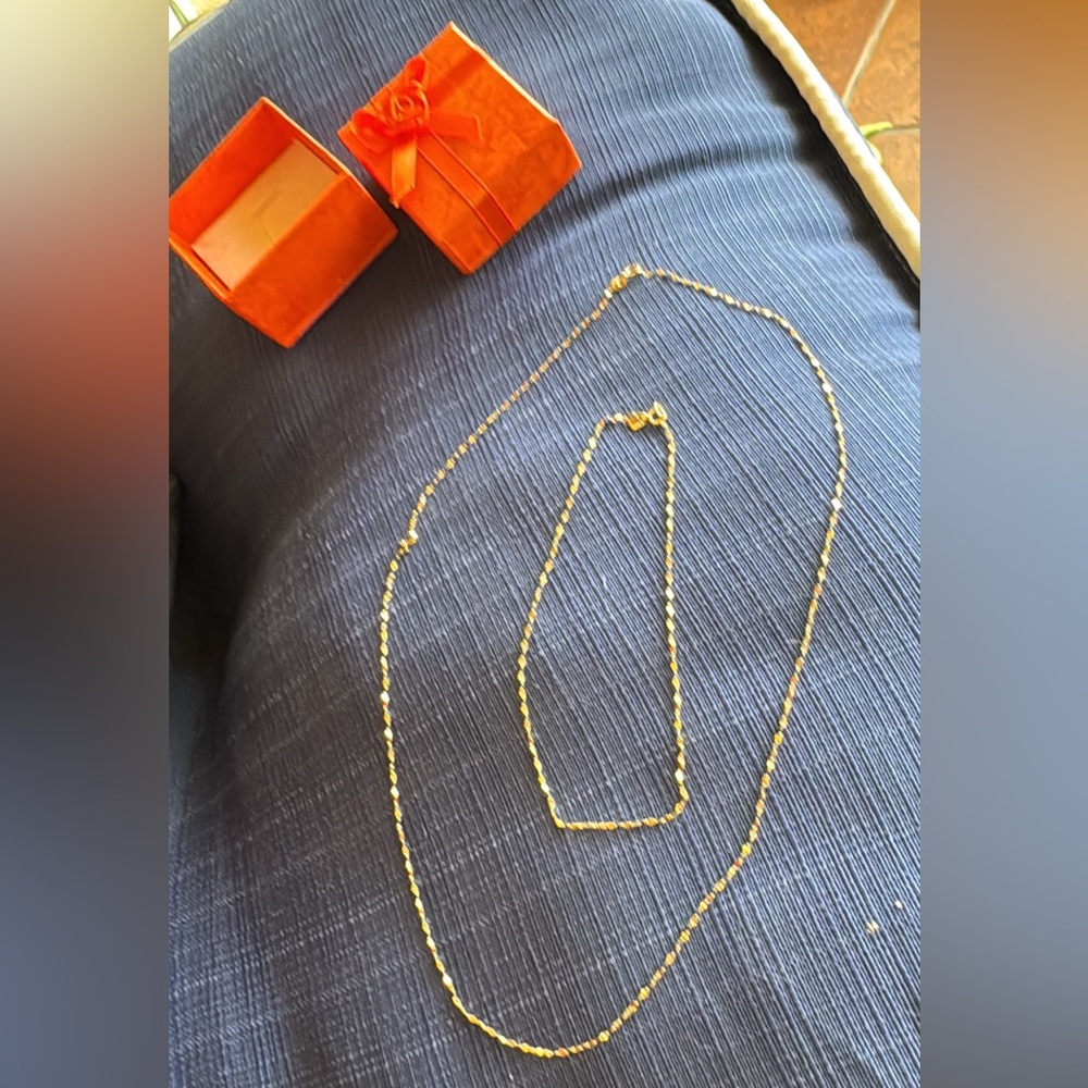10k Gold Necklace 20 inch .55g, anklet .33gram 10inch Set mirror cut 1mm